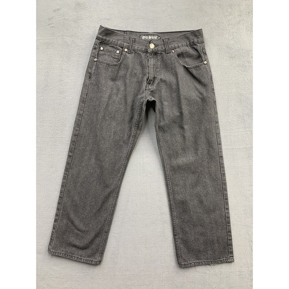 Vintage Old Skool Denim Jeans Men's Size 36X28 Black Hip Hop Skater 100% Cotton